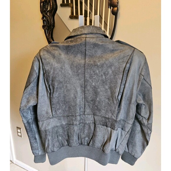 Vintage Leather Bomber Jacket Gray 80s 90s Flight A2 Style Mens S Top Gun Pilot - Picture 9 of 9